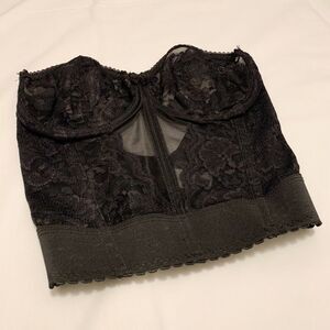 Vtg Goddess Longline Bra 38D Black Lace Corset Style Bustier